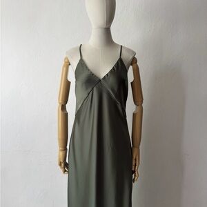A New Day Sage Green Satin Dress